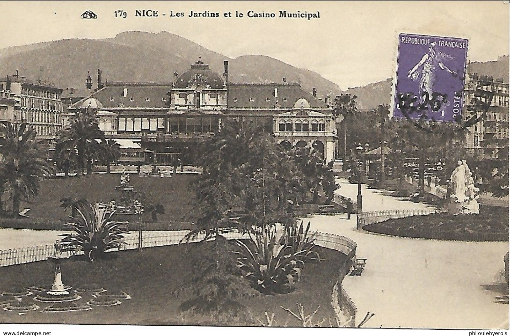 CPA 06 NICE Les Jardins Et Le Casino Municipal Timbre N°218 Cote 4 Euros 1927 - Monuments, édifices