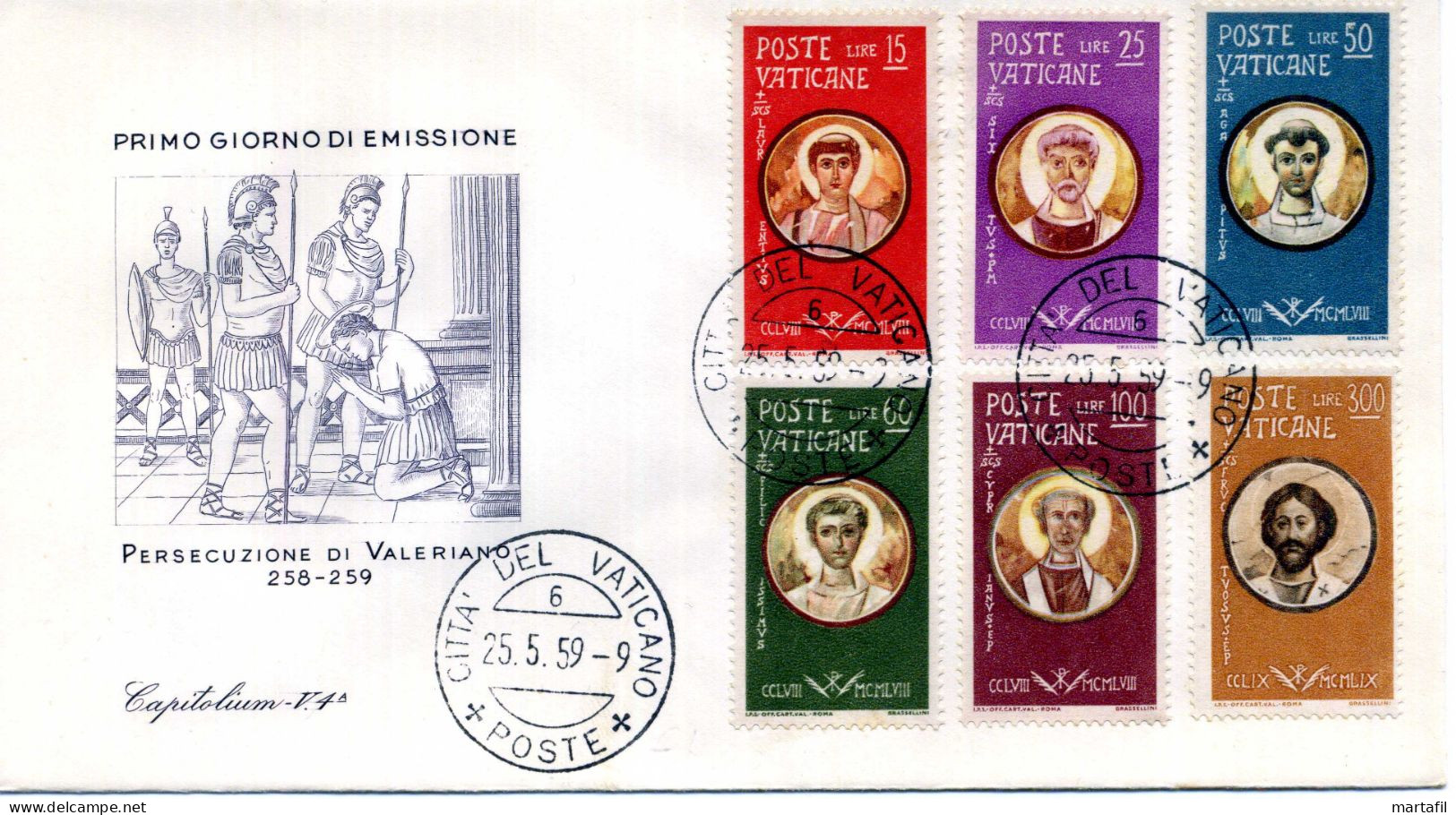 1959 VATICANO FDC Martiri Delle Persecuzioni Di Valeriano - FDC