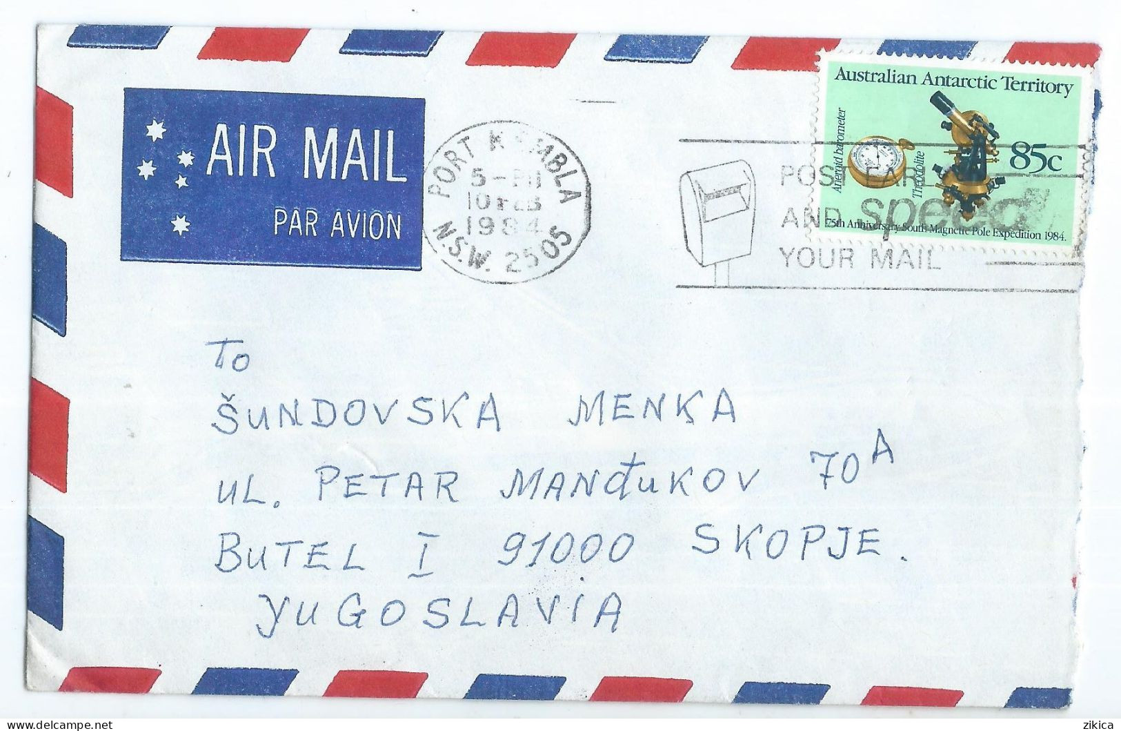 Antarctica > Australian Antarctic Territory (AAT) > Cover Via Yugoslavia 1990,stamp : 1984 Magnetic Pole Expedition - Briefe U. Dokumente
