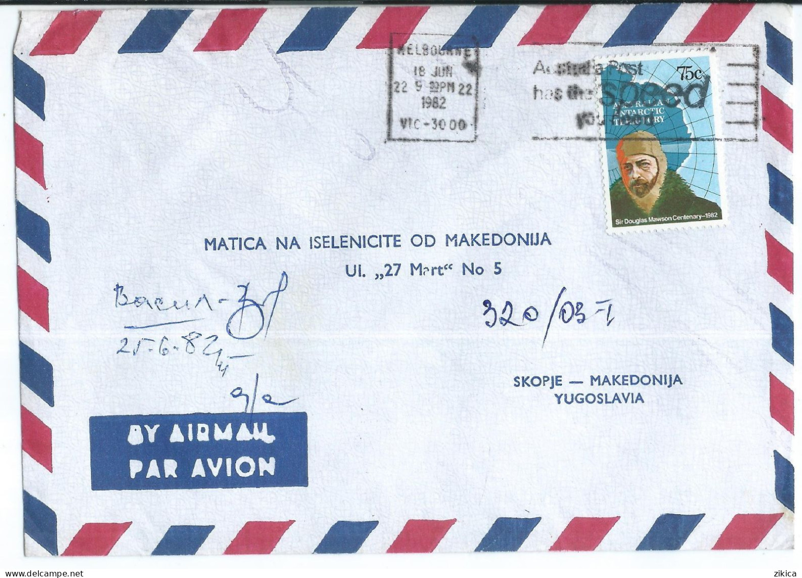 Antarctica > Australian Antarctic Territory (AAT) > Cover Via Yugoslavia,: 1982 Sir Douglas Mawson - Antarctic Explorer - Covers & Documents