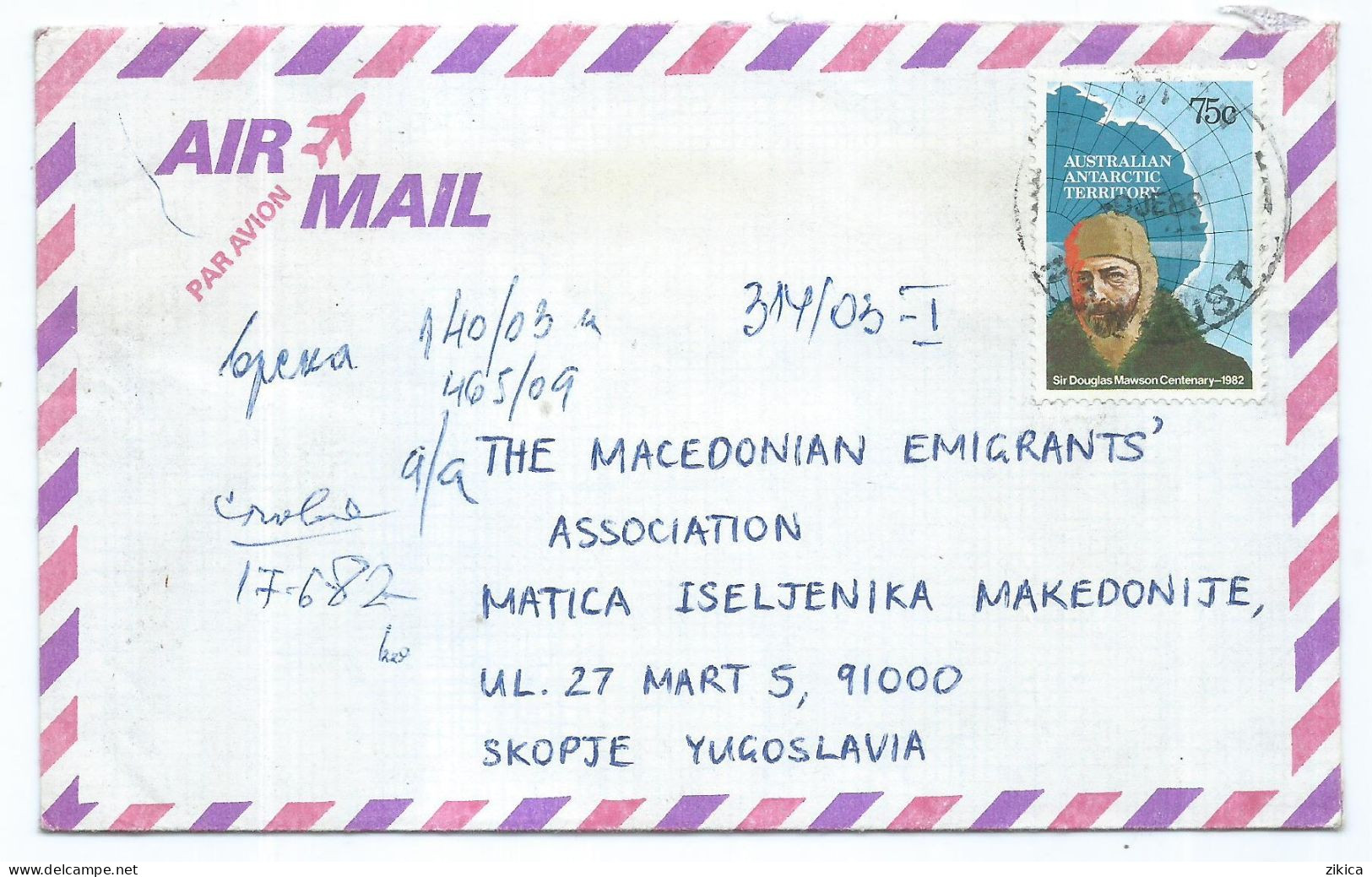 Antarctica > Australian Antarctic Territory (AAT) > Cover Via Yugoslavia,: 1982 Sir Douglas Mawson - Antarctic Explorer - Briefe U. Dokumente