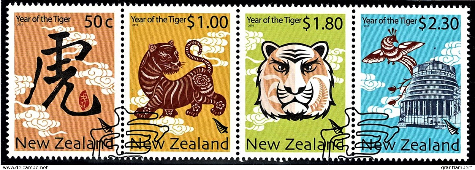 New Zealand 2010 Year Of The Tiger Set As Strip Of 4 Used - Usados