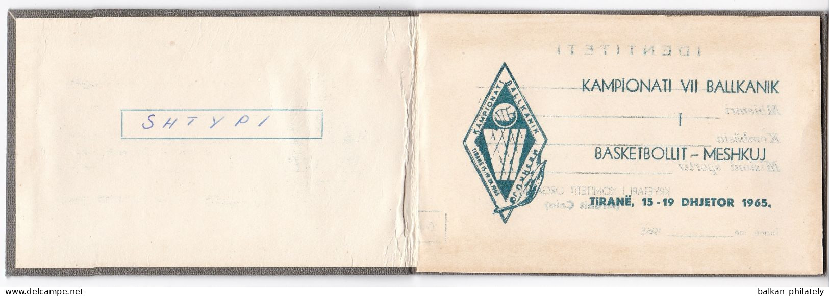Albania 1965 Balkan Basketball Championship Tirana Sports Yugoslavia Journalist Card Press Ultra Rare - Other & Unclassified