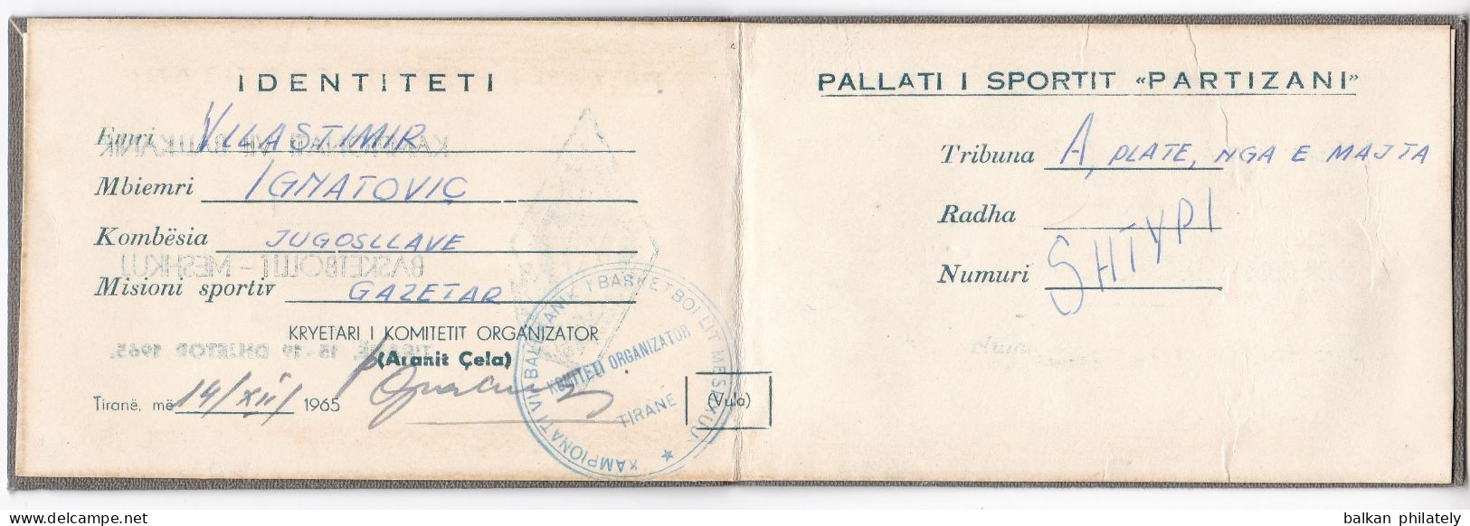 Albania 1965 Balkan Basketball Championship Tirana Sports Yugoslavia Journalist Card Press Ultra Rare - Altri & Non Classificati