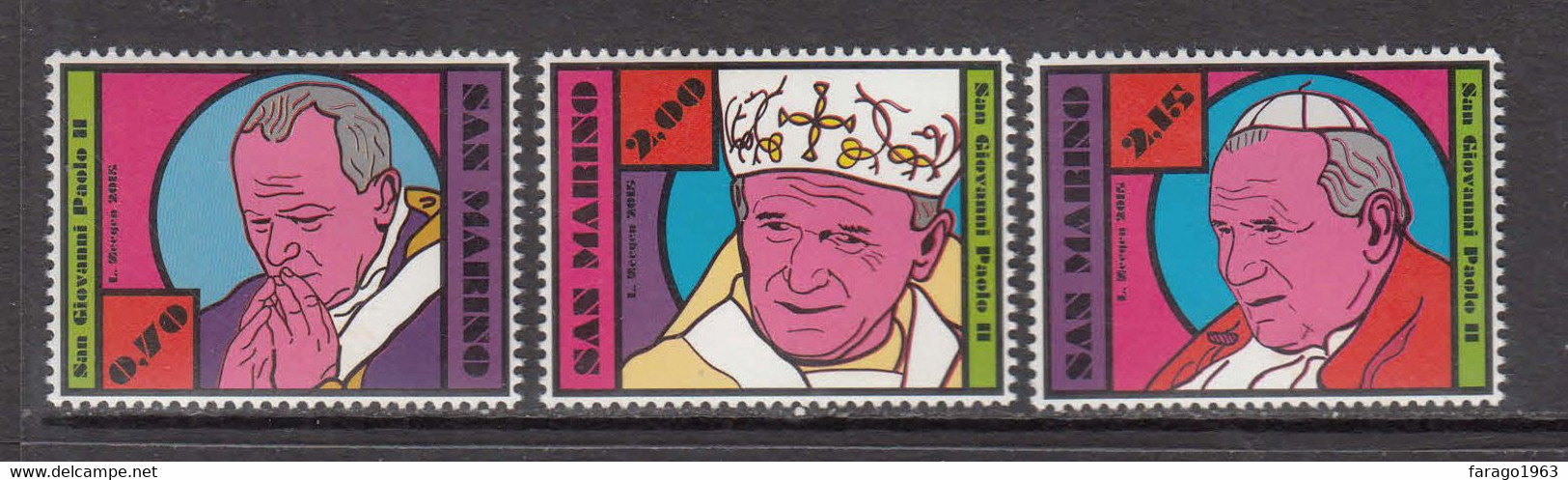 2015 San Marino Pope John Paul II Complete Set Of 3 MNH @ BELOW FACE VALUE - Unused Stamps