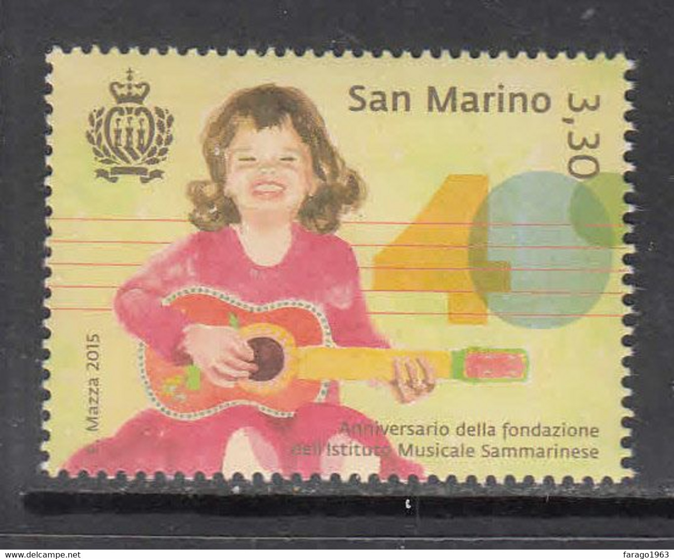 2015 San Marino Music Institute Guitar   Complete Set Of 1 MNH @ BELOW FACE VALUE - Nuevos