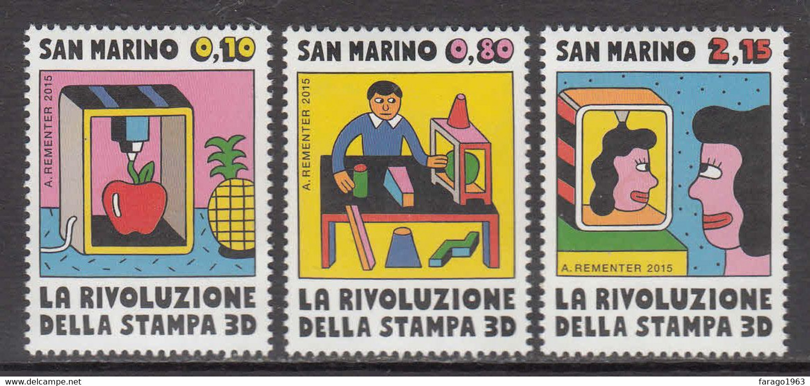 2015 San Marino 3D Printing Engineering  Complete Set Of 3 MNH @ BELOW FACE VALUE - Unused Stamps
