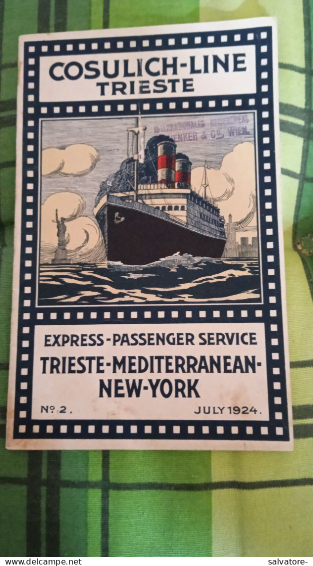 COSULICH - LINE TRIESTE- EXPRESS- PASSENGER SERVICE- TRIESTE- MEDITERRANEAN - NEW- YORK- 1924 - Advertisements