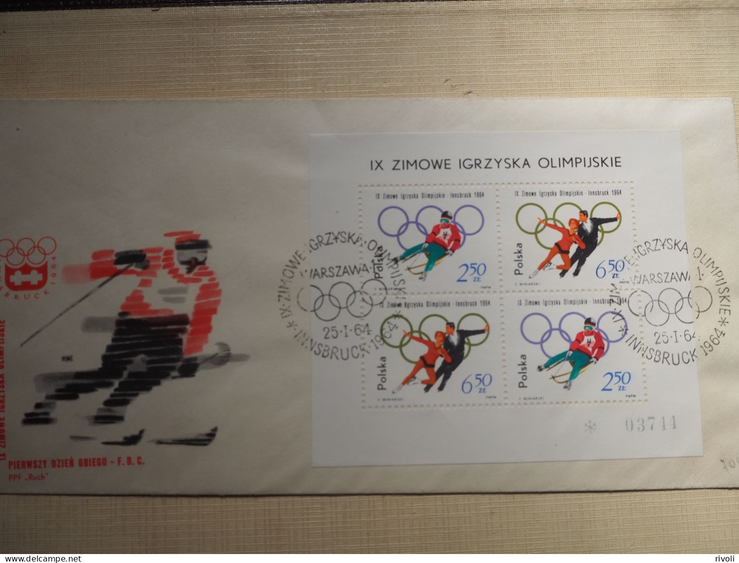 POLOGNE 1964 Jeux Olympiques, INNSBRUCK  FDC. Enveloppe 1er Jour. - Winter 1964: Innsbruck