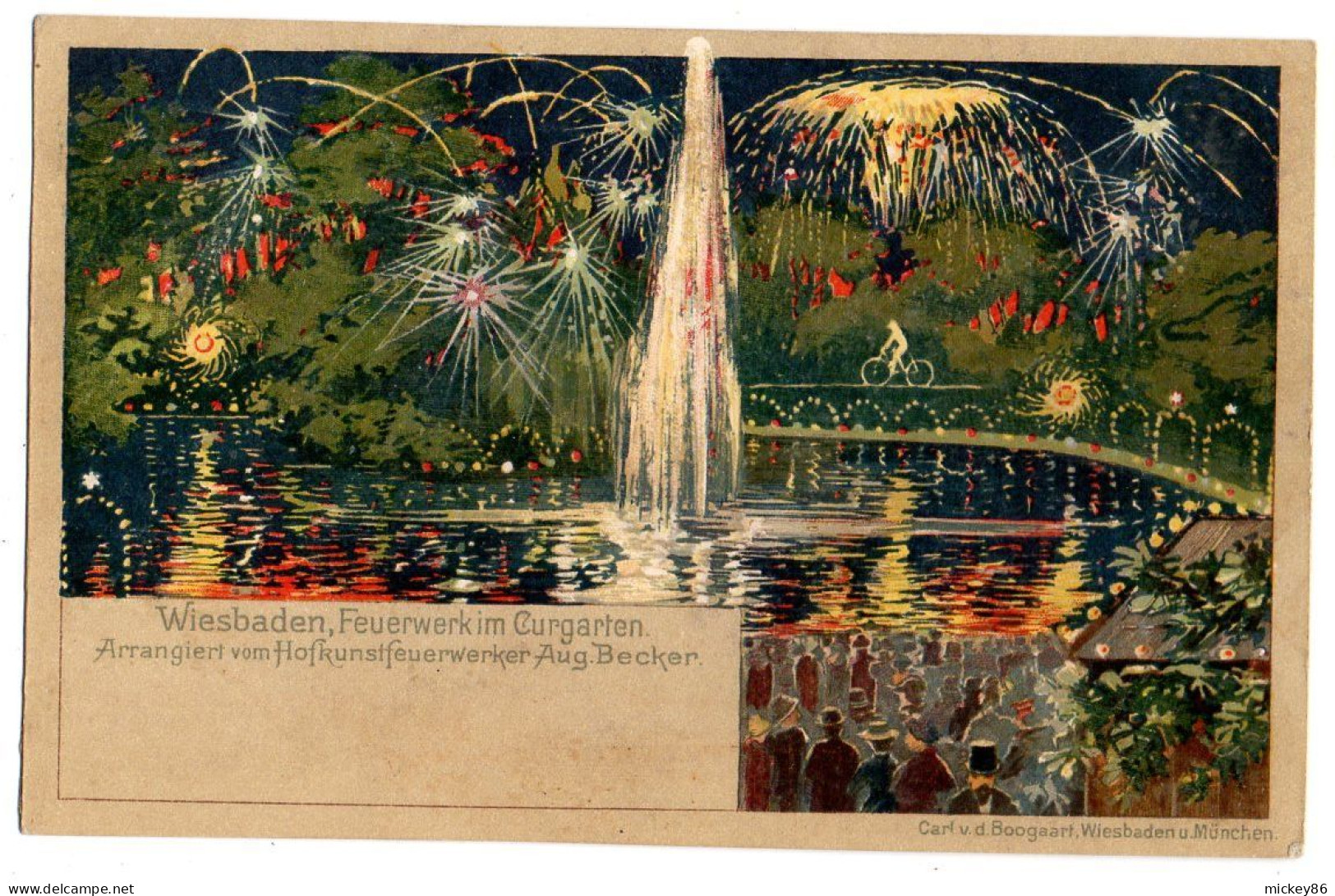 Allemagne --WIESBADEN--Feuerwerk Im Curgarten--Litho..-carte Précurseur Colorisée - Wiesbaden