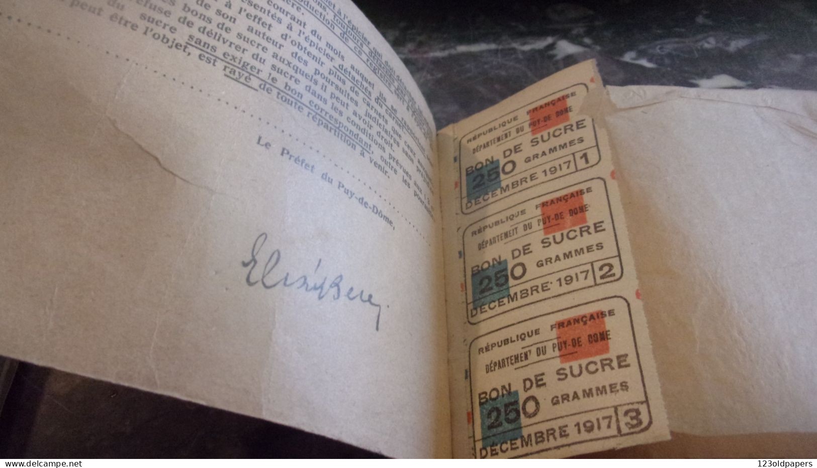 WWI CARNET DE SUCRE ANNEE 1917 GUERRE 1914/18 COMMUNE TAMPON MAIRIE CLERMONT PUY DOME - 1914-18