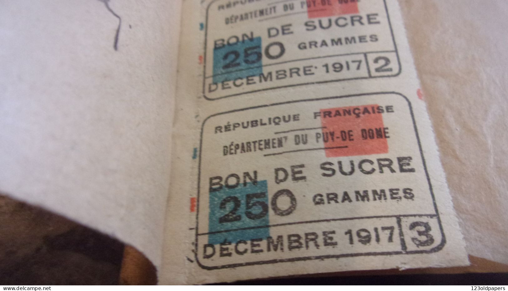 WWI CARNET DE SUCRE ANNEE 1917 GUERRE 1914/18 COMMUNE TAMPON MAIRIE CLERMONT PUY DOME - 1914-18