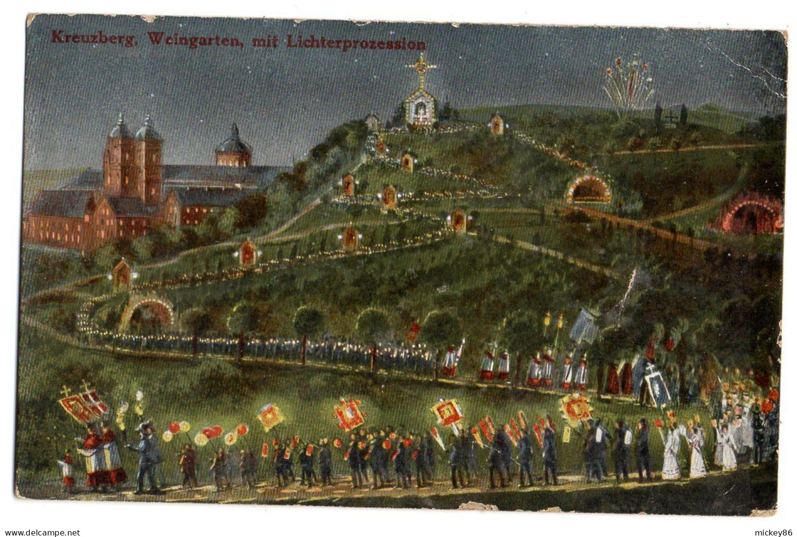 Allemagne --près Ravensburg--WEINGARTEN-Kreuzberg-- Lichterprozession....Litho...-carte Colorisée - Ravensburg