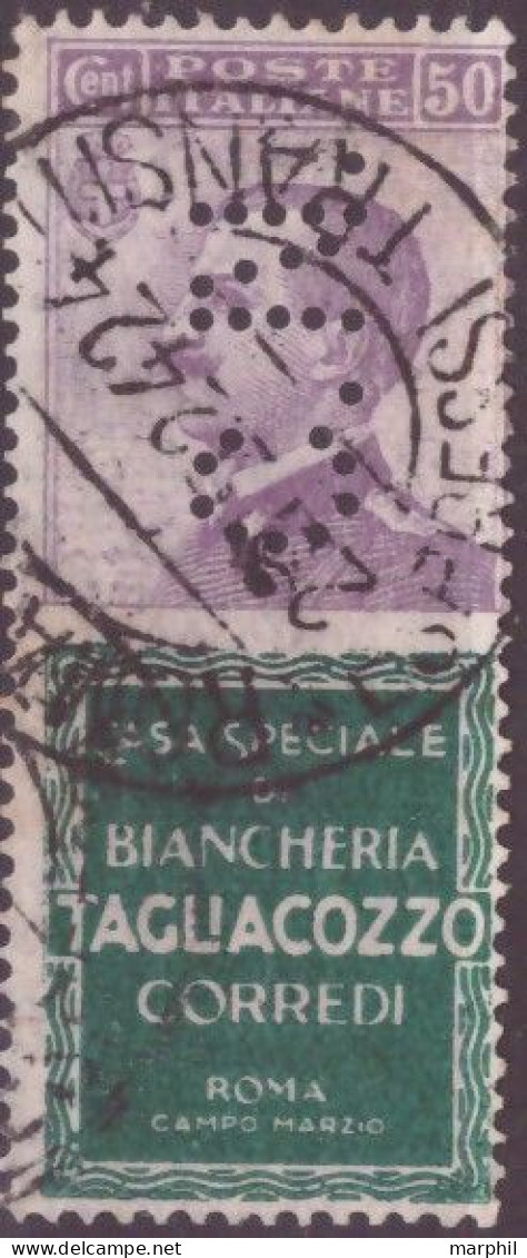 Italia 1924 Pubblicitari UnN°17 50c "Tagliacozzo" Perfin C.N. (o) Vedere Scansione - Reclame