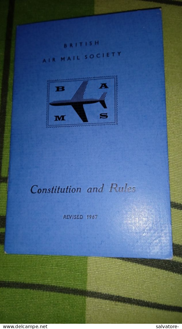 DEPLIANT BRITISH AIR MAIL SOCIETY - CONSTITUTION AND RULES - REVISED 1967 - Publicités