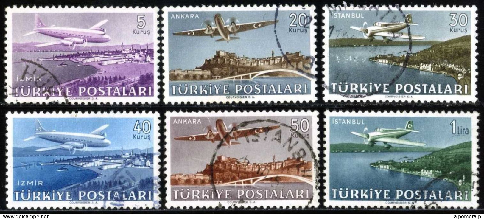 Türkiye 1949 Mi 1225-1230 Airmail Stamps | Turkish Aircraft | Douglas DC6, Vickers Viking 18, Curtiss-Wright CW-22 - Gebruikt