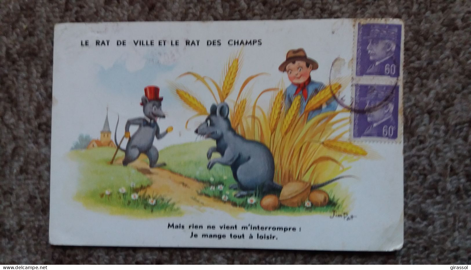 CPA LE RAT DE VILLE ET LE RAT DES CHAMPS DESSIN JIM PATT 1942 TIMBRES PETAIN JE MANGE TOUT A LOISIR MD 2602 - Contes, Fables & Légendes