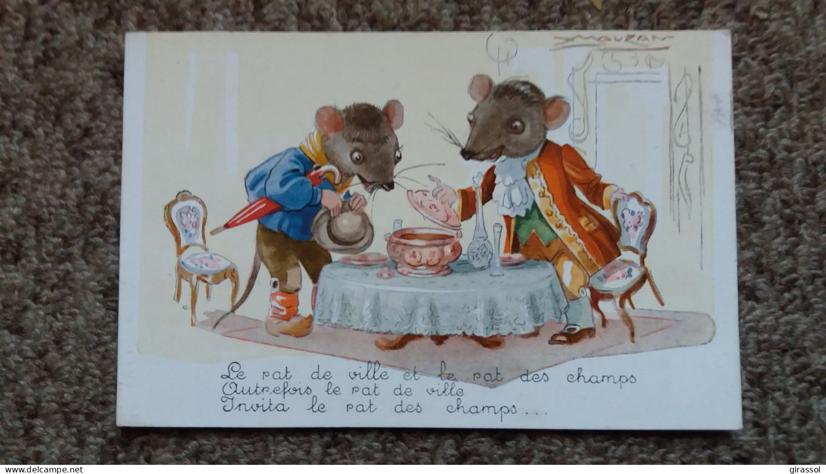 CPA LE RAT DE VILLE ET LE RAT DES CHAMPS  DESSIN ILLUSTRATEUR MAUZAN EXTRAIT DE LA FABLE REPAS ANIMAUX HABILLES - Contes, Fables & Légendes