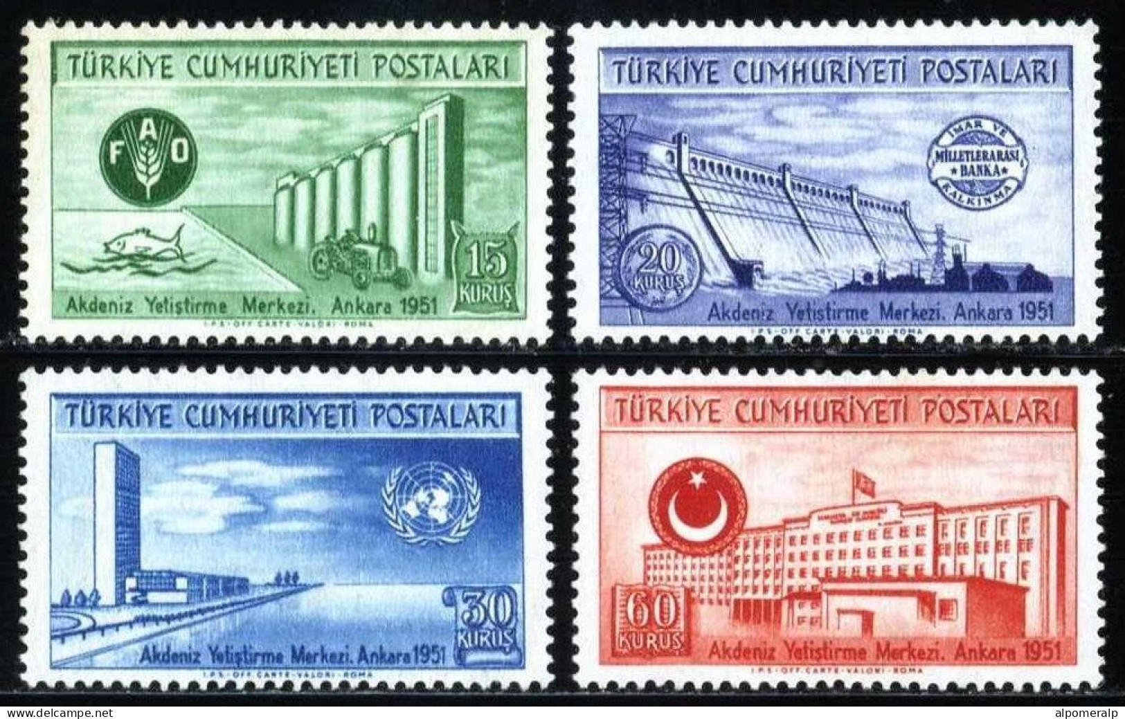Türkiye 1952 Mi 1305A-1308A UN Mediterranean Economic Instruction Center (F.A.O.) FAO, Agriculture, Dam, UNO - Used Stamps