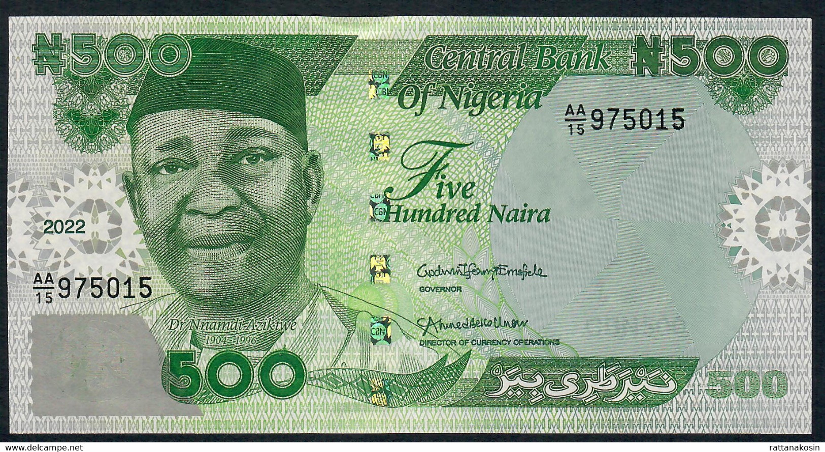 NIGERIA NLP 500 NAIRA 2022 #AA/15 Issued 15.12.2022   UNC. - Nigeria