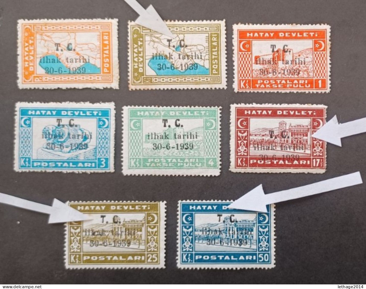 TURKEY العثماني التركي Türkiye 1939 National Symbols MNH ERROR OVERPRINT " T " OPEN + OVERPRINT DOWN MNH HATAY DEVLETY - Nuevos