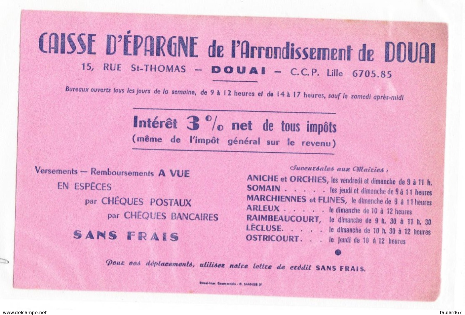 Buvard Caisse D'Epargne De L'Arrondissement De Douai - Banque & Assurance