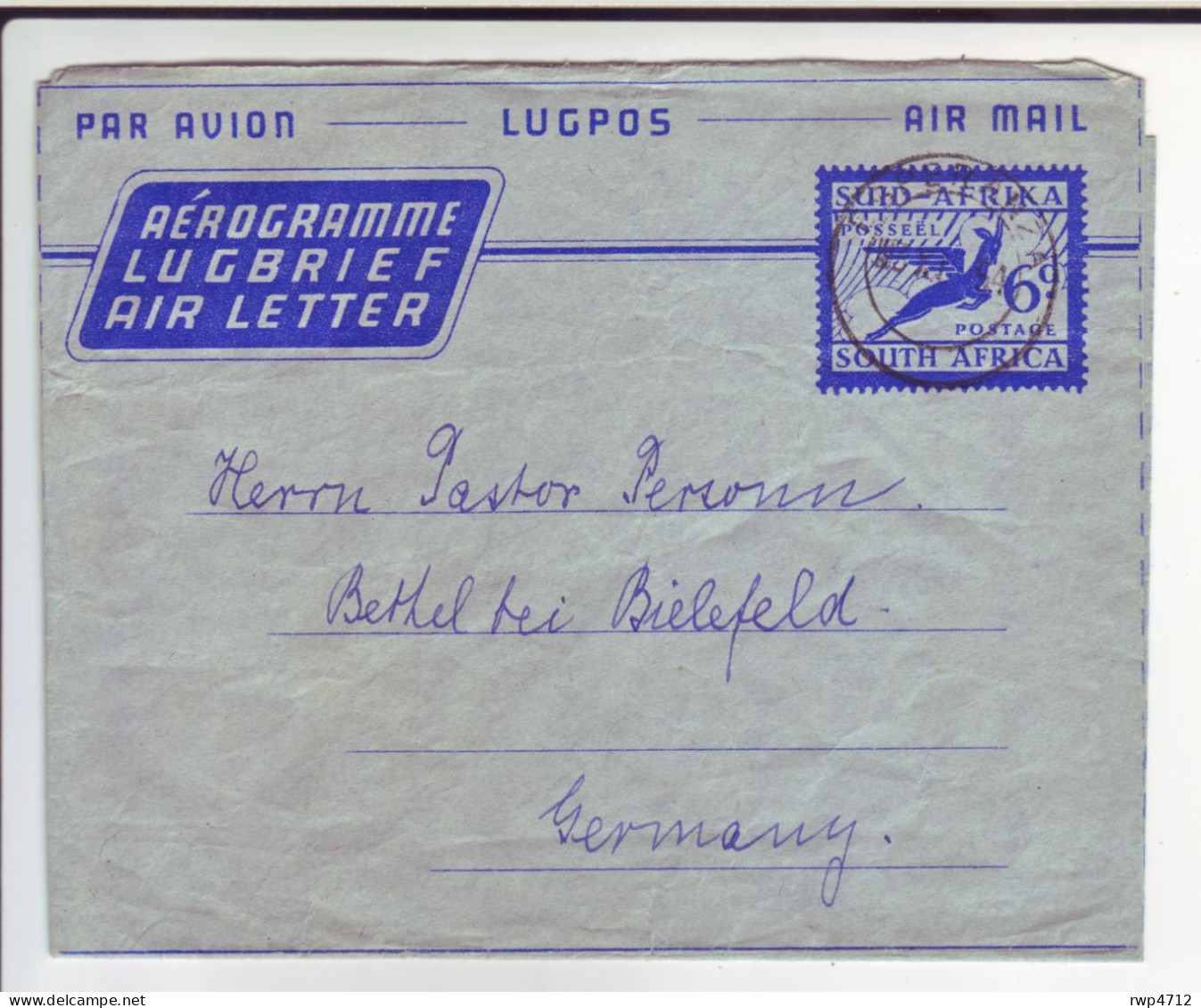 SOUTH AFRICA   Air Letter    Aerogramme 6d  1954  To Germany - Airmail