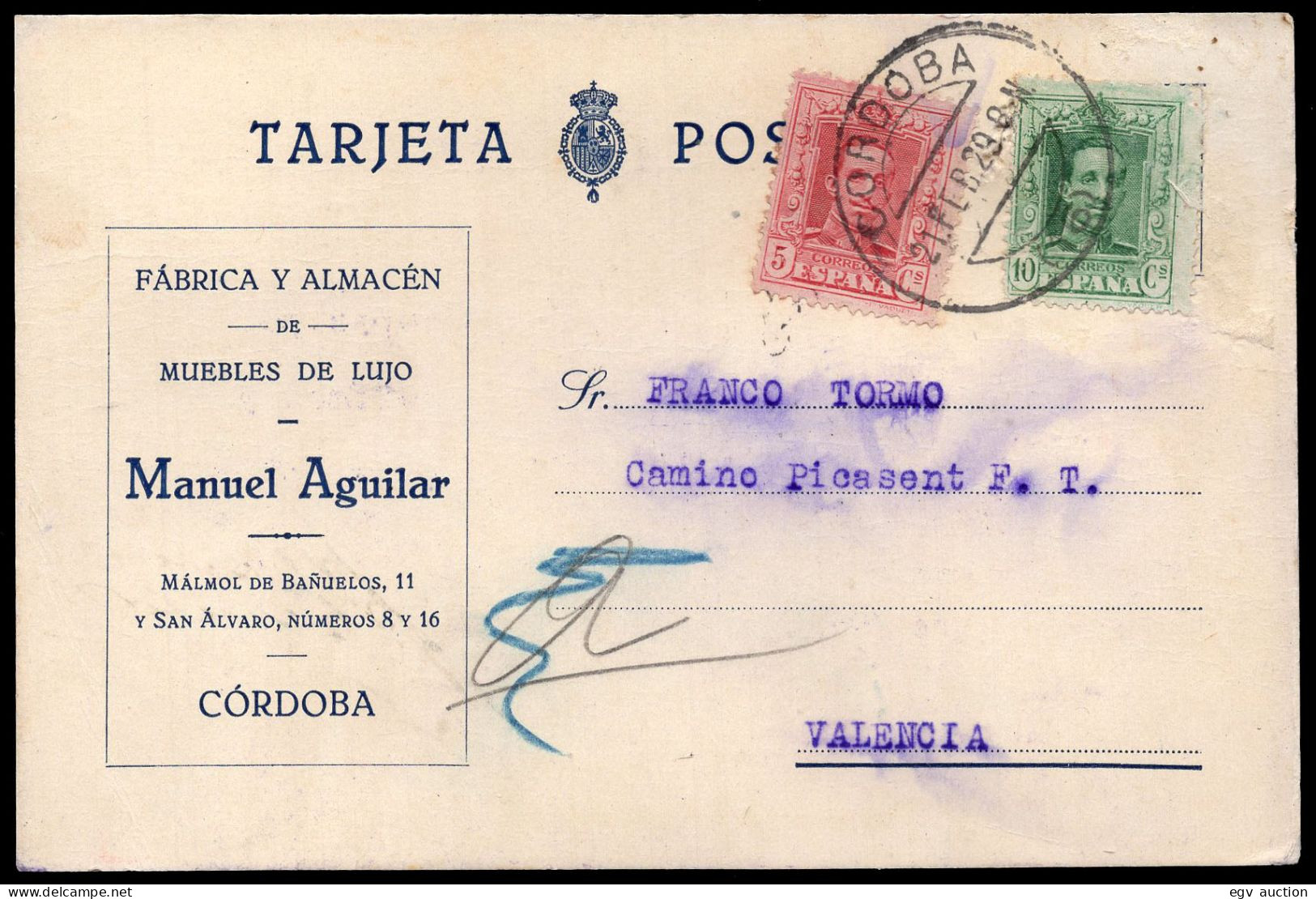 Córdoba - Edi O TP 312+314 - Postal Mat "Córdoba 21/2/29" - Cartas & Documentos