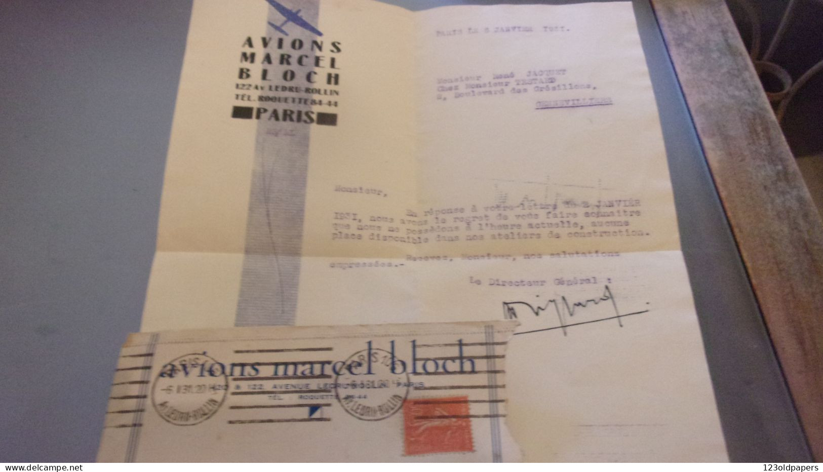 COURRIER ET ENVELOPPE ENTETE DE MARCEL BLOCH AVIONS 1931  / DASSAULT / AVIATION AERONAUTIQUE - Autres & Non Classés