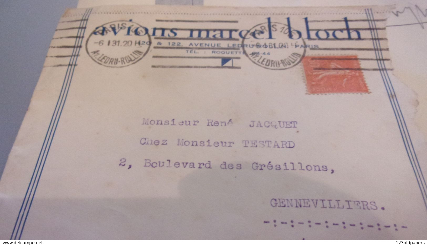 COURRIER ET ENVELOPPE ENTETE DE MARCEL BLOCH AVIONS 1931  / DASSAULT / AVIATION AERONAUTIQUE - Other & Unclassified