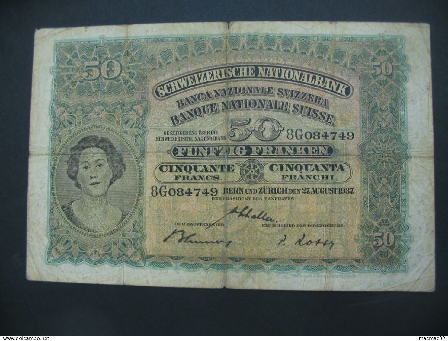 RARE Billet Suisse - 50 Francs 1937 Schweizerische Nationalbank **** EN ACHAT IMMEDIAT **** - Switzerland