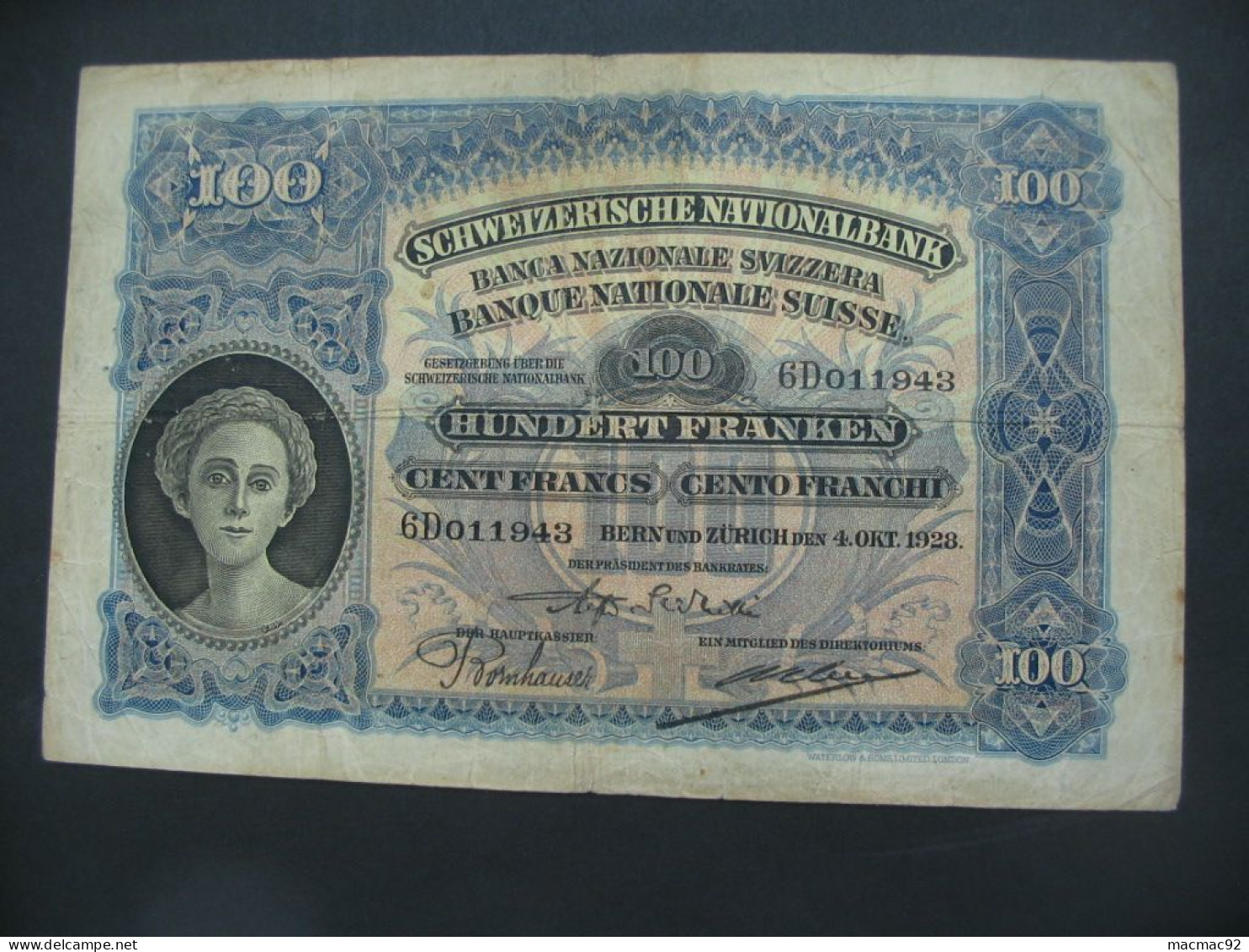 RARE Billet Suisse - 100 Francs 1928 Schweizerische Nationalbank **** EN ACHAT IMMEDIAT **** - Suiza