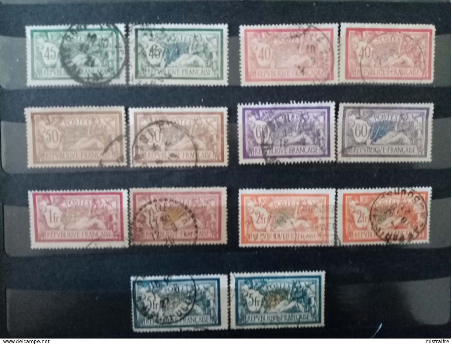 FRANCE. 1900-07. MERSON Variétés Couleurs Centres .N° 119.120.121.123.143.144.145.Oblitérés . Côte YT 2023 : 28,00 € - Used Stamps