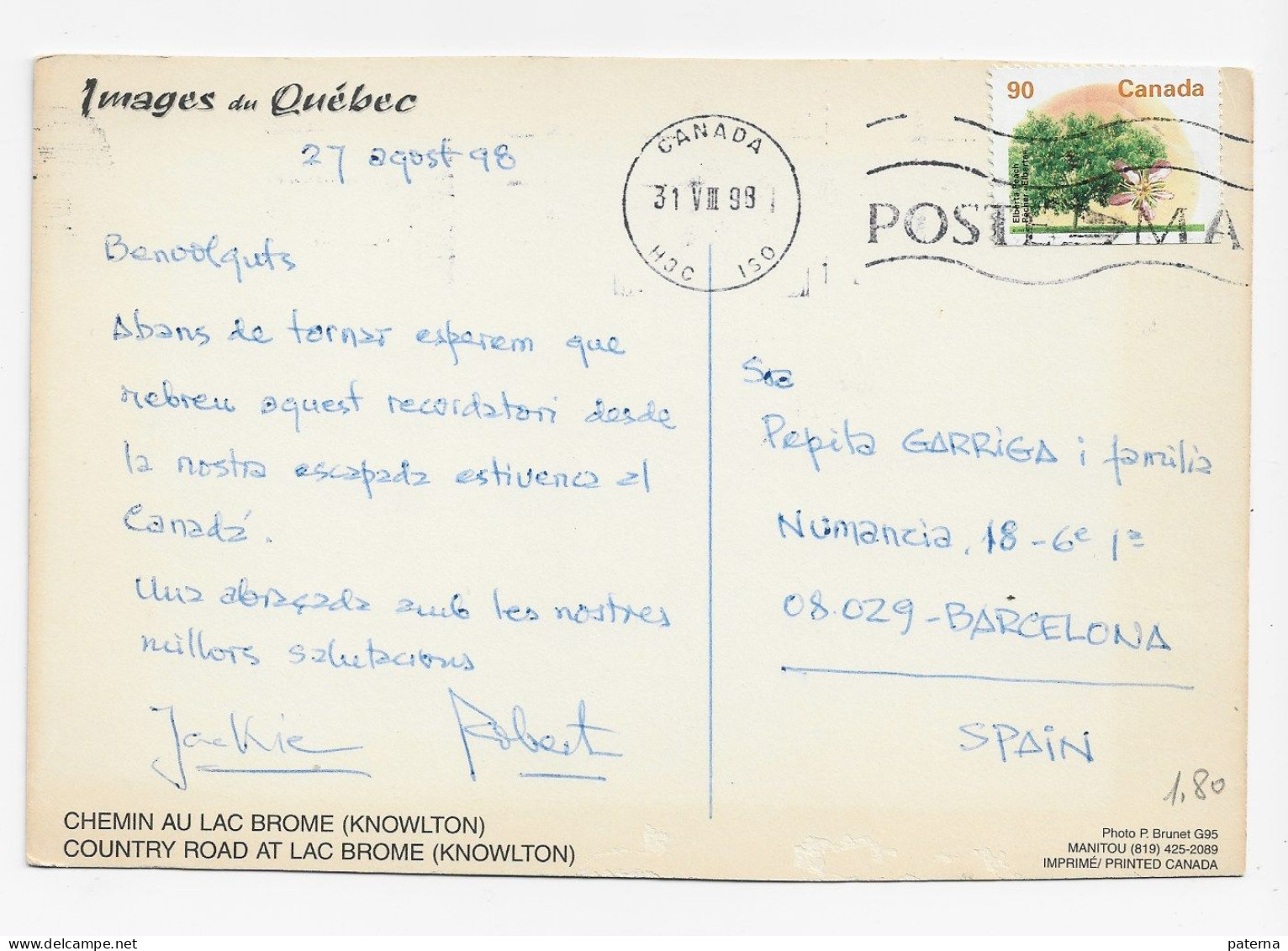 3756   Postal  Canadá 1998, - Briefe U. Dokumente