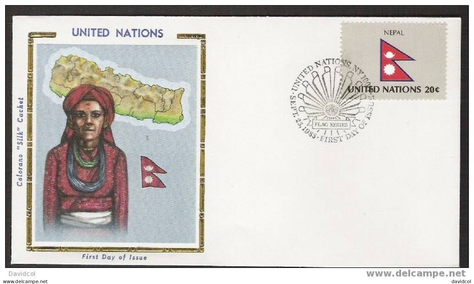 CA388- COVERAUCTION!!! - 1983 - U.N. / O.N.U - SILK COVER - NEPAL  FLAG. - Enveloppes
