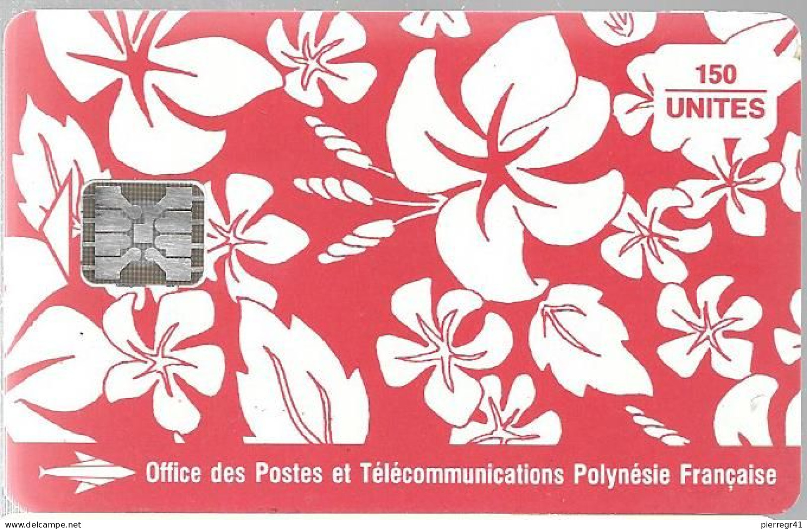 CARTE-PUCE-POLYNESIE-PF19a-150U-SC5-S/Entourage-PAREO ROUGE-V° 9 N° Rouge-C46100842-UTILISE-TBE-/RARE - Polynésie Française