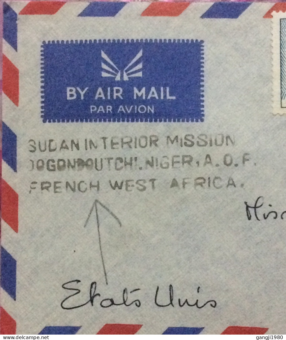 FRECH NIGER (FRENCH WEST AFRICA) 1958, COVER USED TO USA, SUDAN INTERIOR MISSION, DOGONDOUTCHI, A.O.F., 3 FLOWER STAMP. - Storia Postale