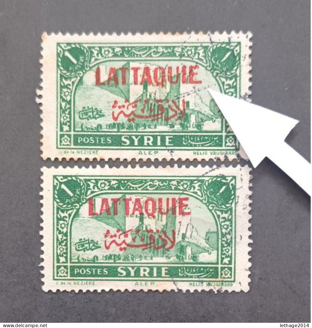 FRENCH OCCUPATION IN SYRIA LATTAQUIE 1940 STAMPS OF SYRIE DE 1930 IN OVERPRINT CAT YVERT N 6 ERROR E LONG - Oblitérés