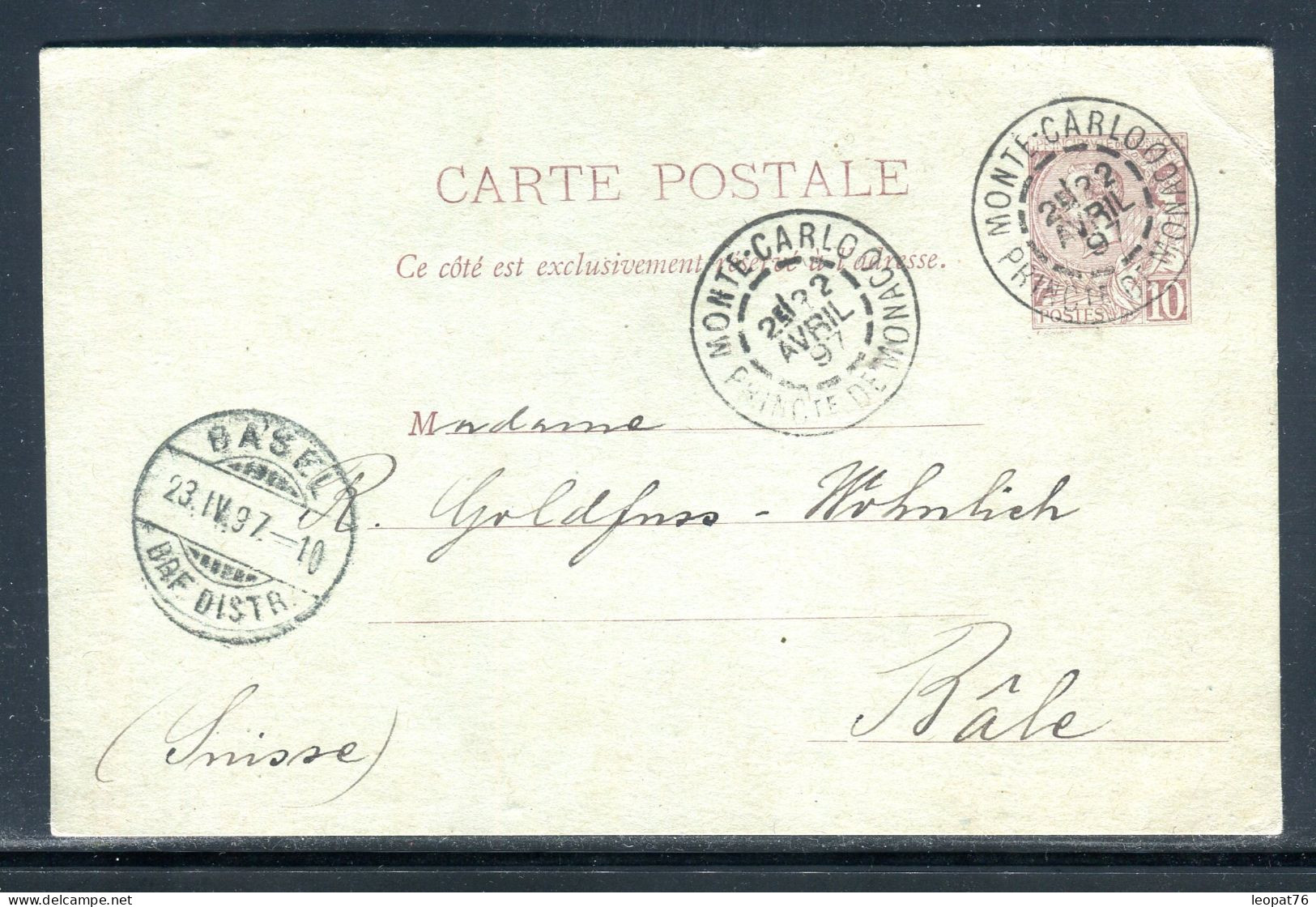 Monaco - Entier Postal De Monte Carlo Pour La Suisse En 1897 - Référence  A 44 - Postal Stationery