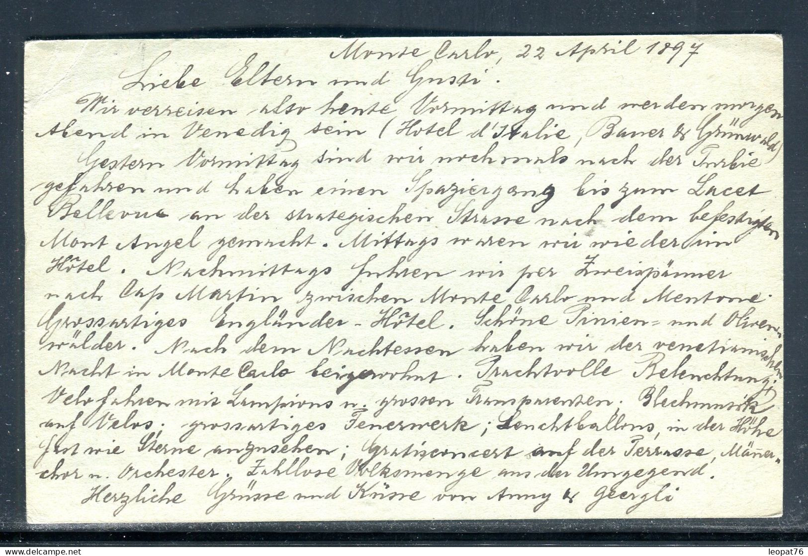 Monaco - Entier Postal De Monte Carlo Pour La Suisse En 1897 - Référence  A 44 - Postal Stationery