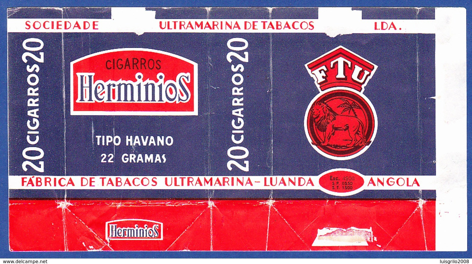 Angola, Portugal 1960 To 1970, Packet Of Cigarrettes - Herminios / Sociedade Ultramarina De Tabacos, Luanda Angola - Estuches Para Cigarrillos (vacios)