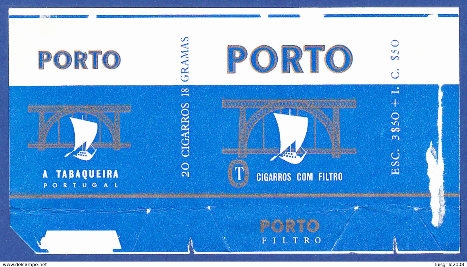 Portugal 1960 To 1970, Packet Of Cigarettes - PORTO Light Blue / A Tabaqueira, Lisboa - Sigarettenkokers (leeg)