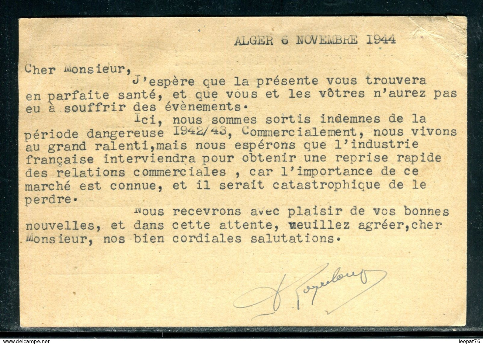 Algérie - Entier Postal Commercial De Alger Pour La France En 1944 - Référence  A 49 - Covers & Documents