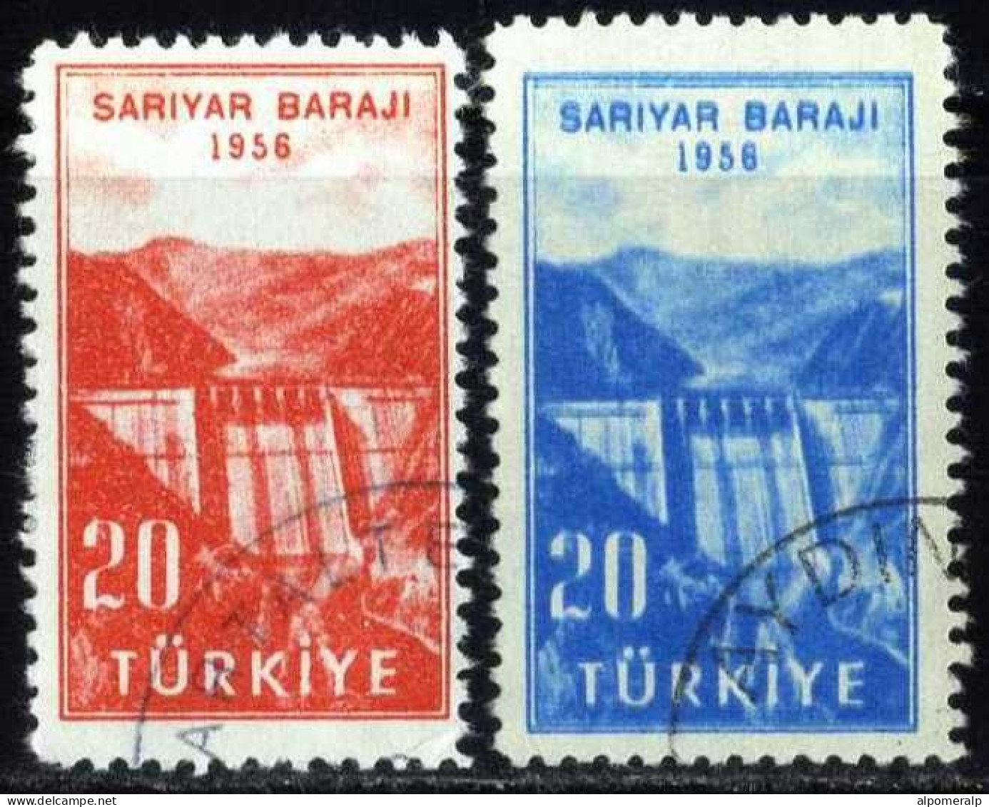 Türkiye 1956 Mi 1488-1489 The Inauguration Of Sariyer Dam - Oblitérés