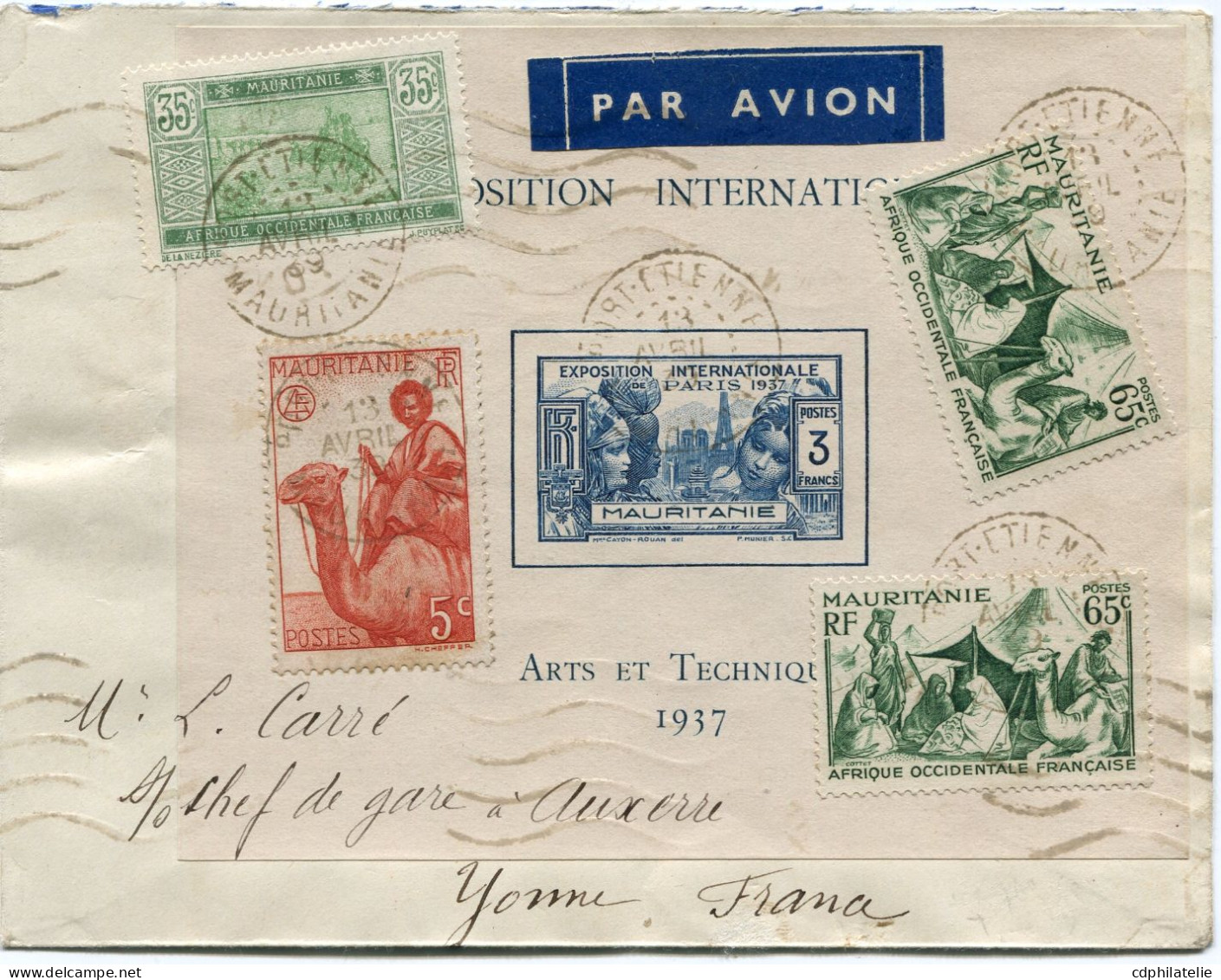 MAURITANIE LETTRE PAR AVION DEPART PORT-ETIENNE 13 AVRIL 39 MAURITANIE POUR LA FRANCE - Briefe U. Dokumente