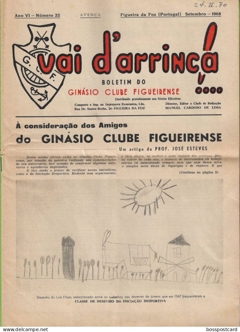 Figueira Da Foz - Boletim Do Ginásio Clube Figueirense "Vai D'Arrinça!" Nº 22 Setembro 1969 (8 Páginas) Coimbra Portugal - Informaciones Generales