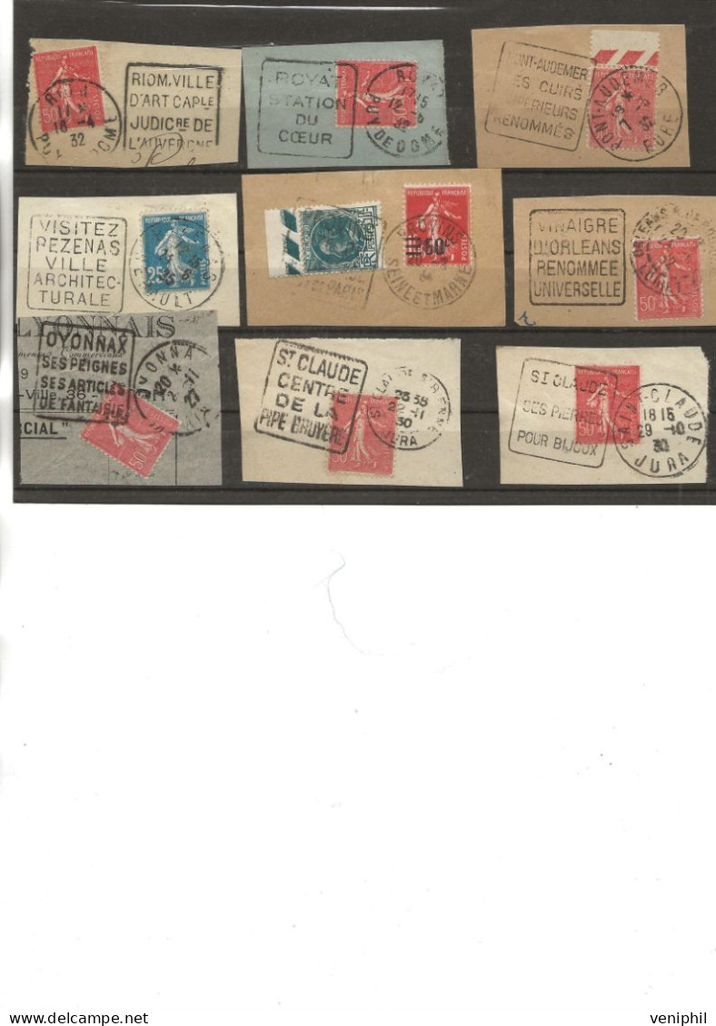 LOT DE 9 FRAGMENTS AVEC OBLITERATIONS DAGUIN -PERIODE 1927-1935 TB - Mechanical Postmarks (Other)