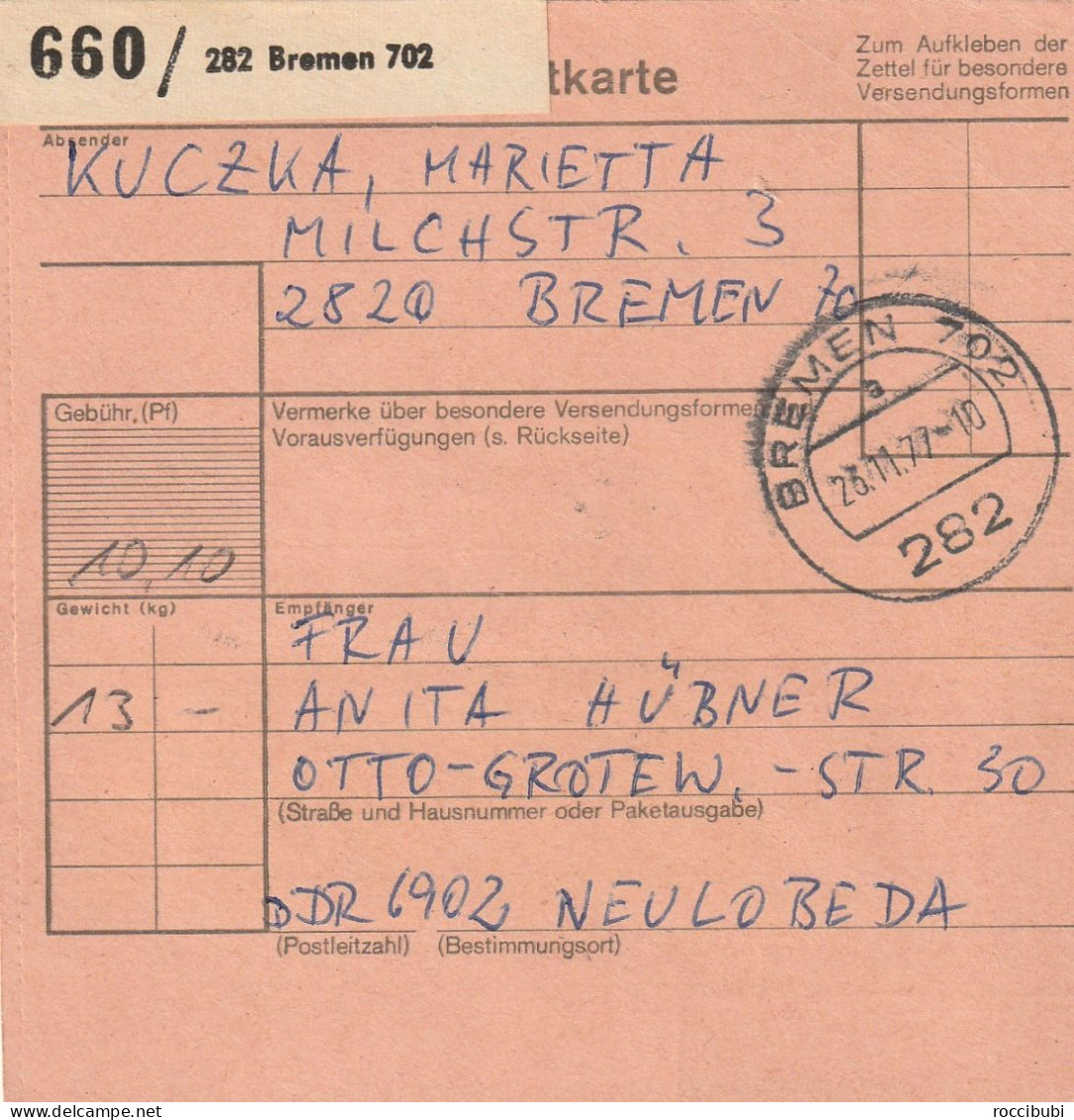 Paketkarte, Bremen Nach Neulobeda - Otros & Sin Clasificación