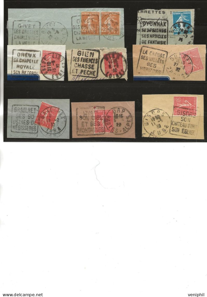 LOT DE 8 FRAGMENTS AVEC OBLITERATIONS DAGUIN -PERIODE 1925-1932 TB - Mechanical Postmarks (Other)