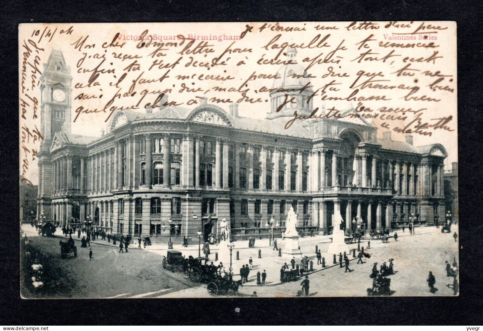 Angleterre - BIRMINGHAM - Victonia Square - Calèches ( Write Here Or Inland Postage ) Postée En 1904 - Birmingham